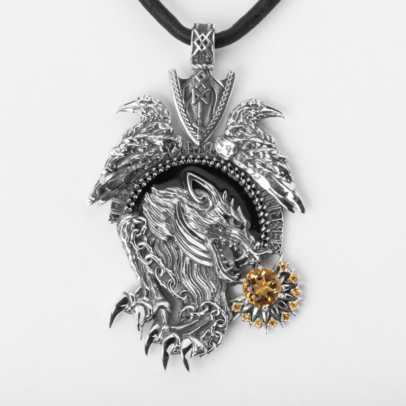 Handcrafted Fenrir the Sun Eater Pendant - Sterling Silver