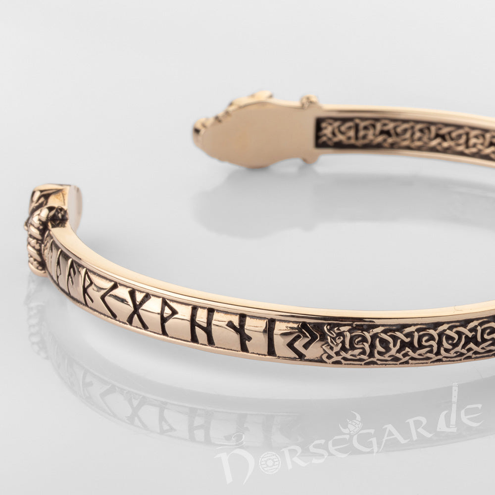 Handcrafted Runic Serpent Torc Bracelet - Brass