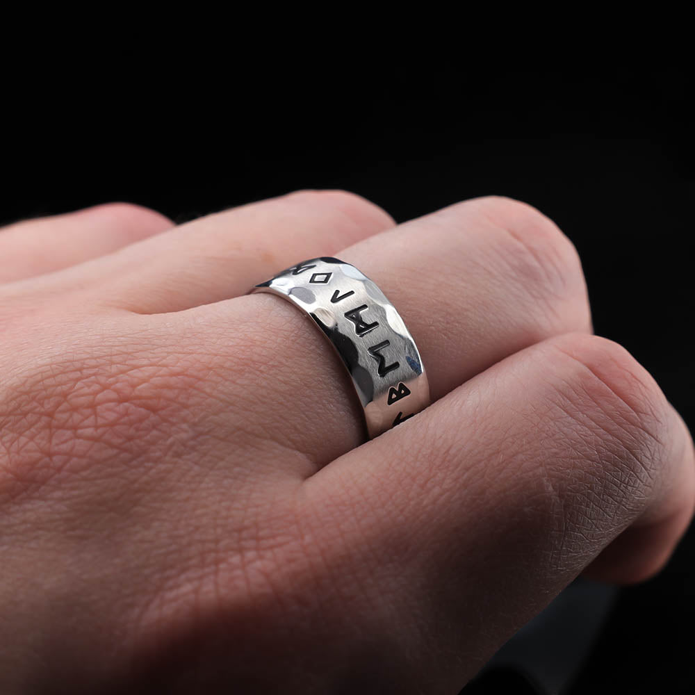 Bright Tapped Texture Runed Band - Stainless Steel