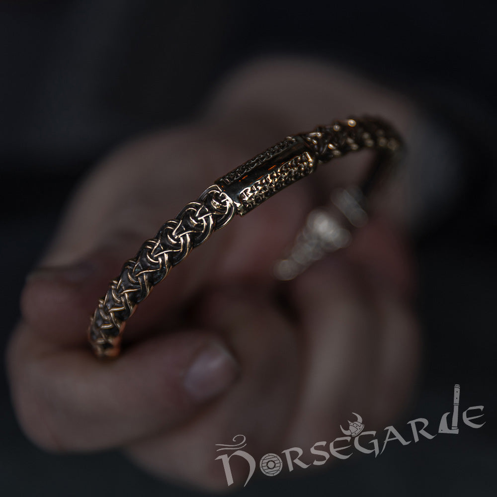 Handcrafted Celtic Raven Torc Bracelet - Brass