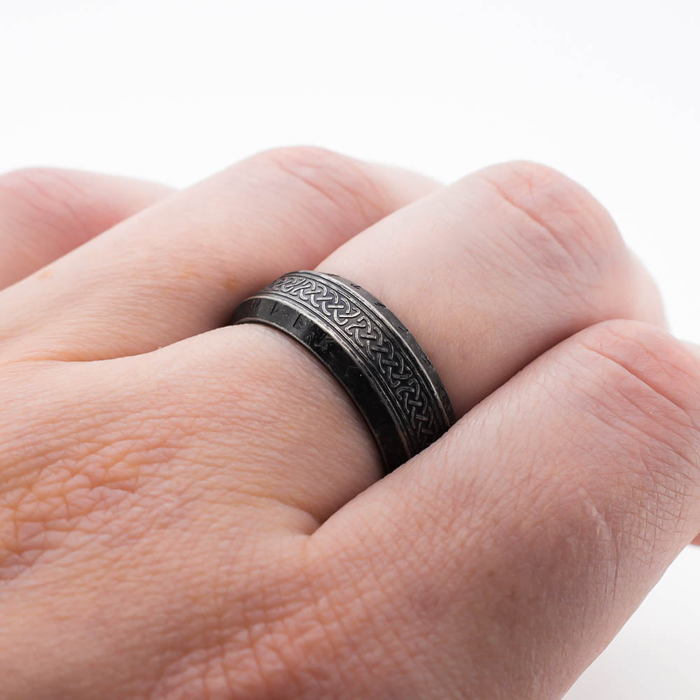 Celtic Ornament Runed Gray Band - Stainless Steel