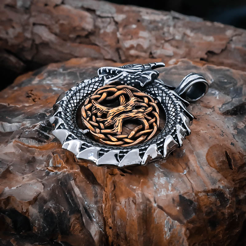 Serpent and Yggdrasil Ouroboros Pendant - Stainless Steel