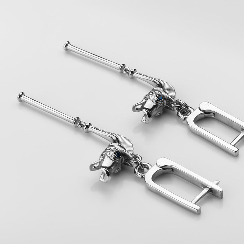 Handcrafted Celtic Boar Horn Earrings - Sterling Silver with Sapphires