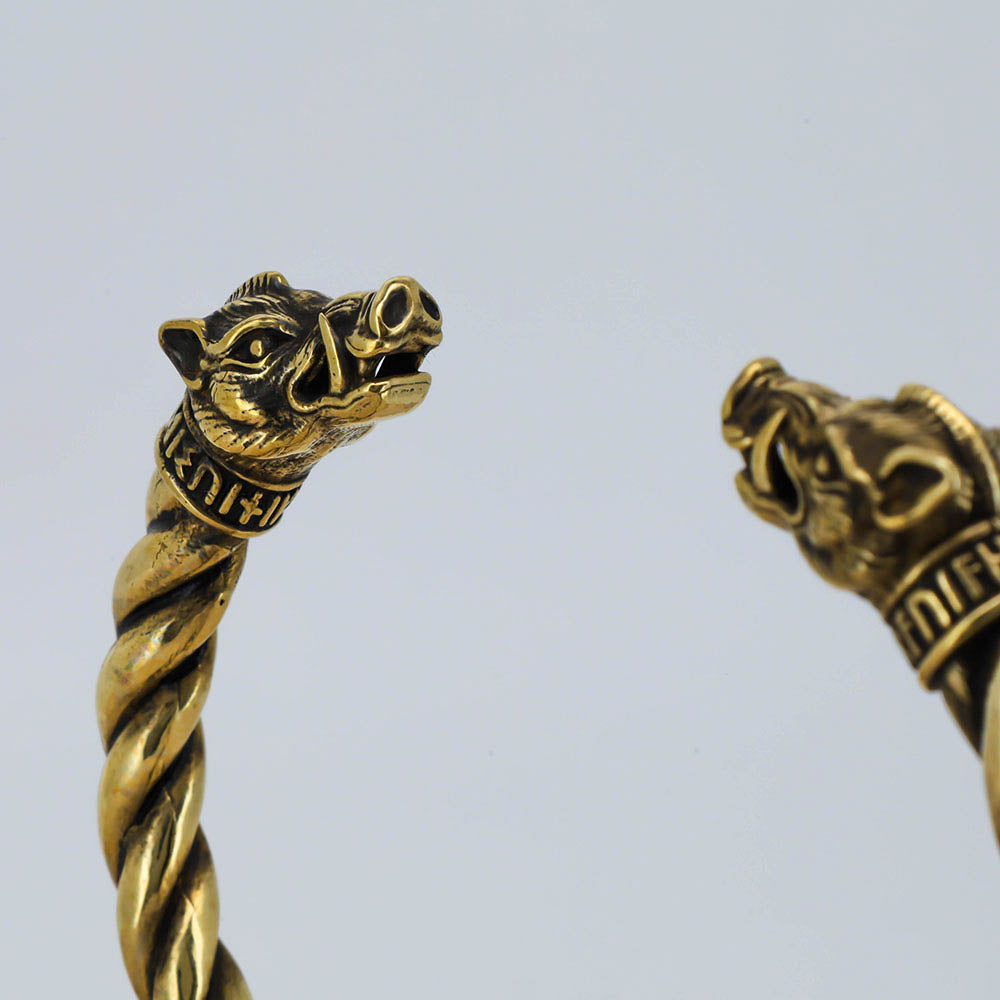 Battle Swine of Freyja Torc Bracelet - Bronze