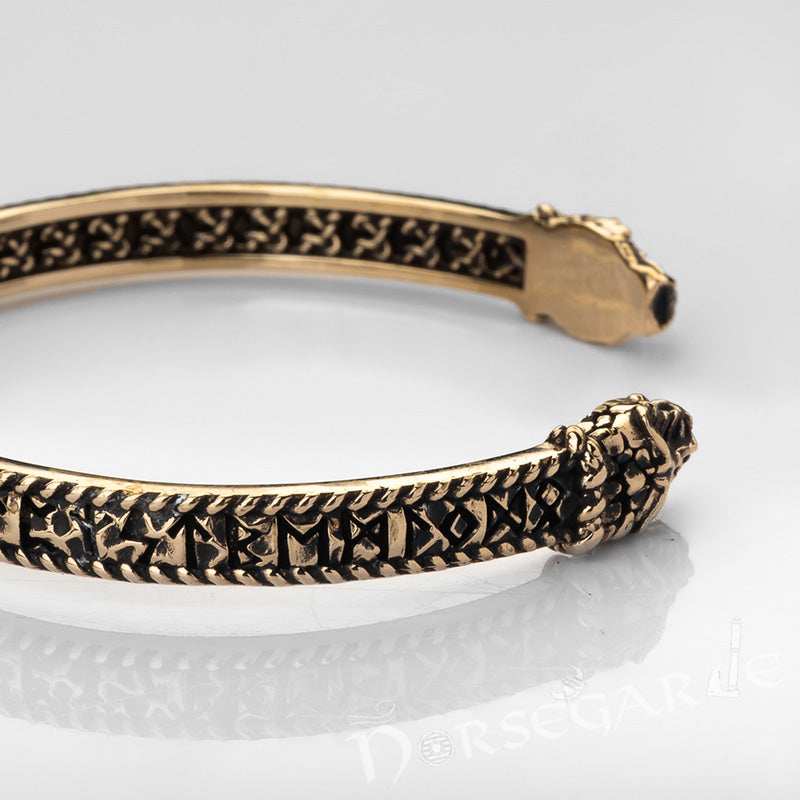 Handcrafted Runic Jormungandr Torc Bracelet - Brass