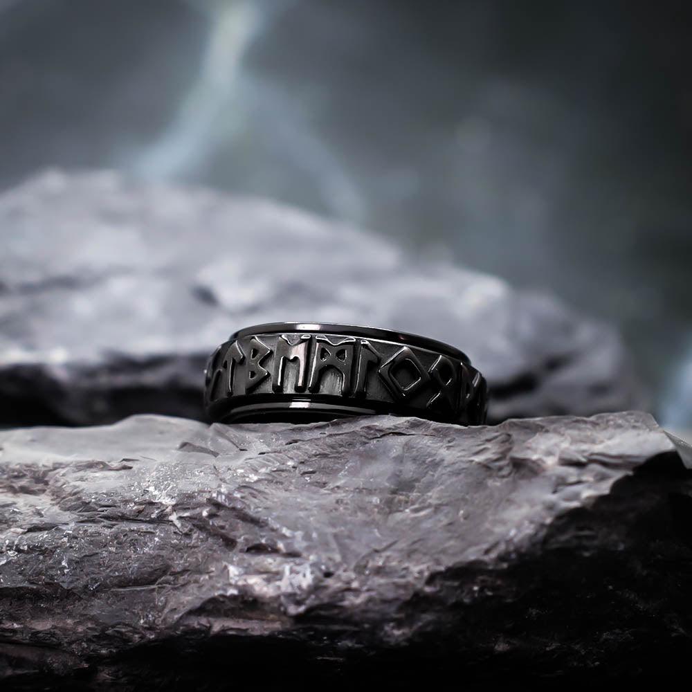 Black Rune Spinner Ring - Stainless Steel