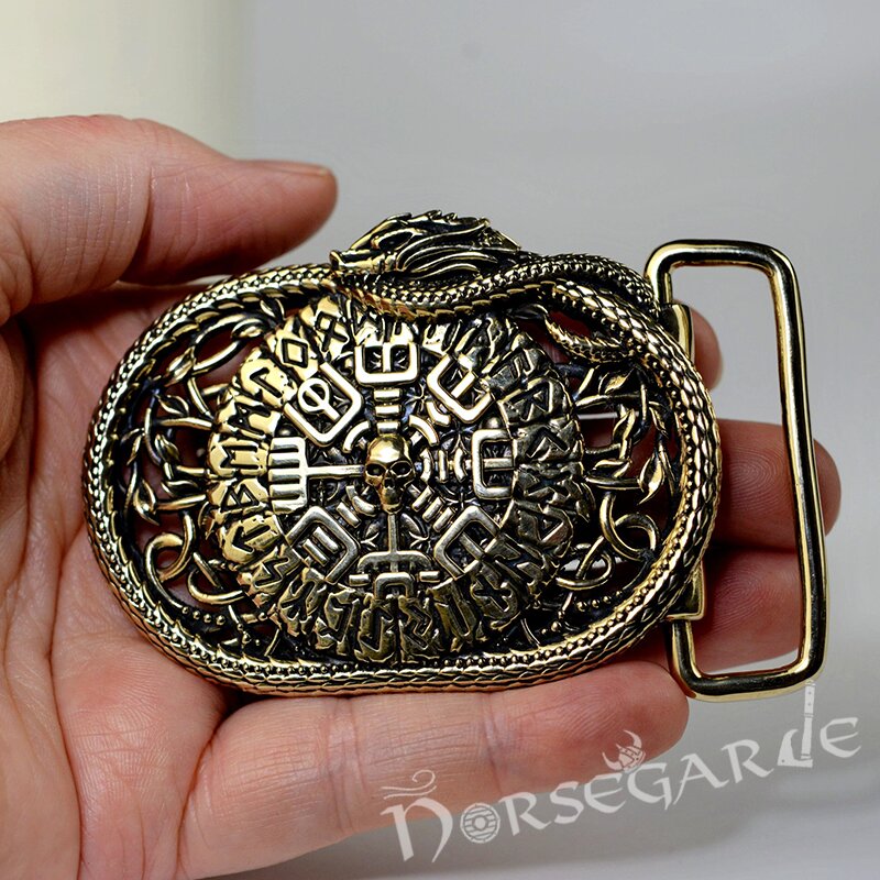Handcrafted Serpent's Vegvisir Belt Buckle - Brass