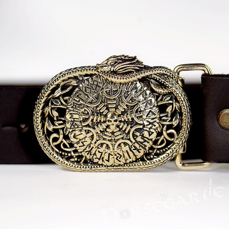 Handcrafted Serpent's Helm of Awe Belt Buckle - Brass