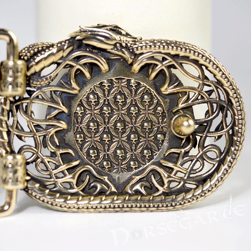 Handcrafted Serpent's Mjolnir Belt Buckle - Brass