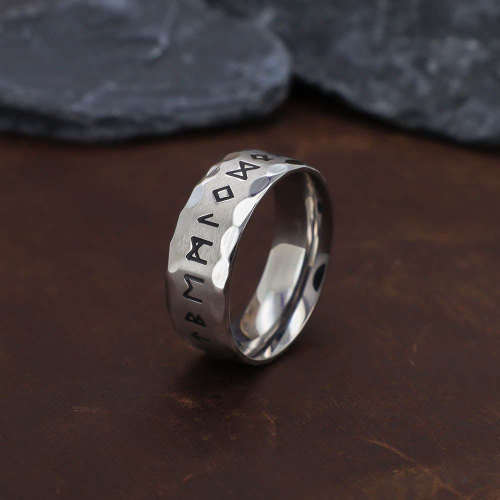 Bright Tapped Texture Runed Band - Stainless Steel