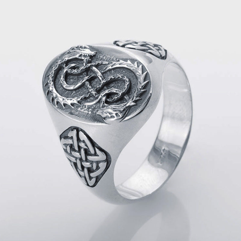 Handcrafted Coiled Jormungandr Knot Ring - Sterling Silver