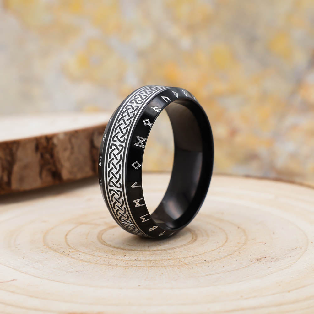Celtic Ornament Runed Black Band - Stainless Steel