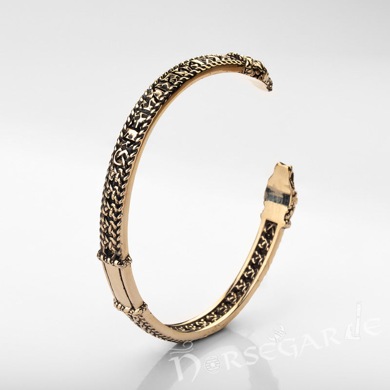 Handcrafted Runic Jormungandr Torc Bracelet - Brass