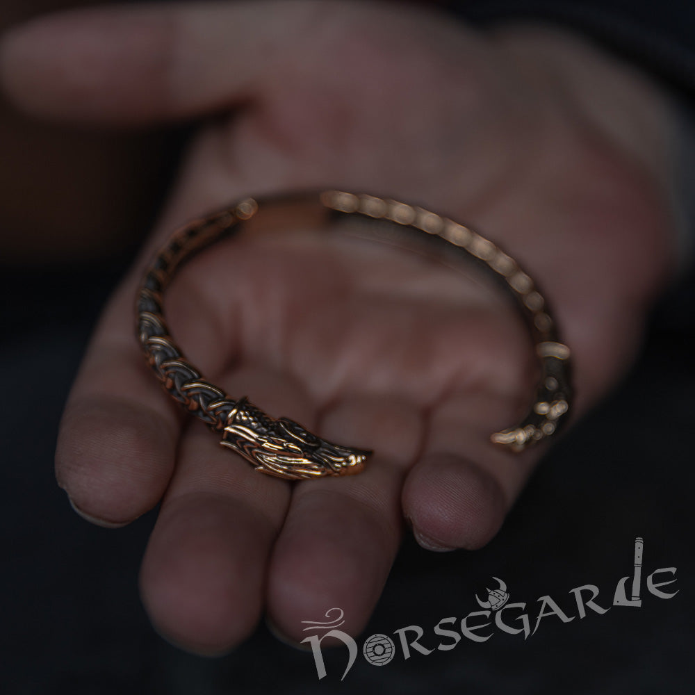 Handcrafted Celtic Raven Torc Bracelet - Brass