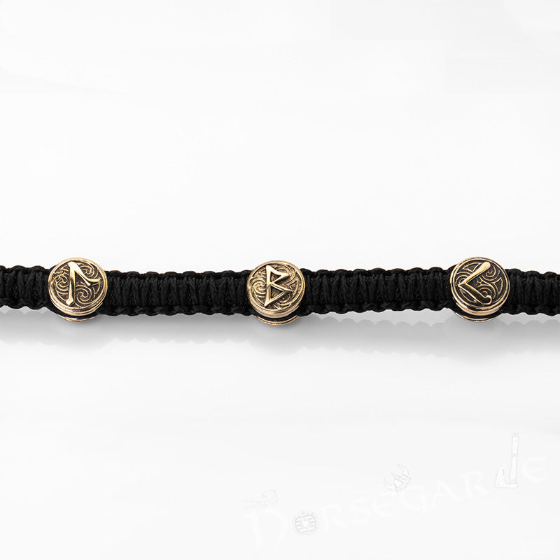 Handcrafted Ash Paracord Bracelet with Mjölnir and Runes - Brass
