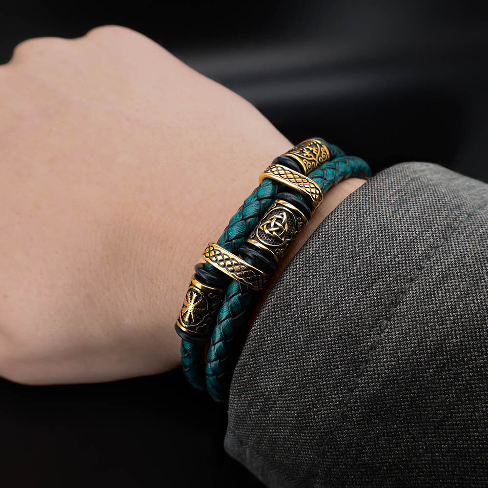 Viking Bead Nordic Pine Leather Bracelet