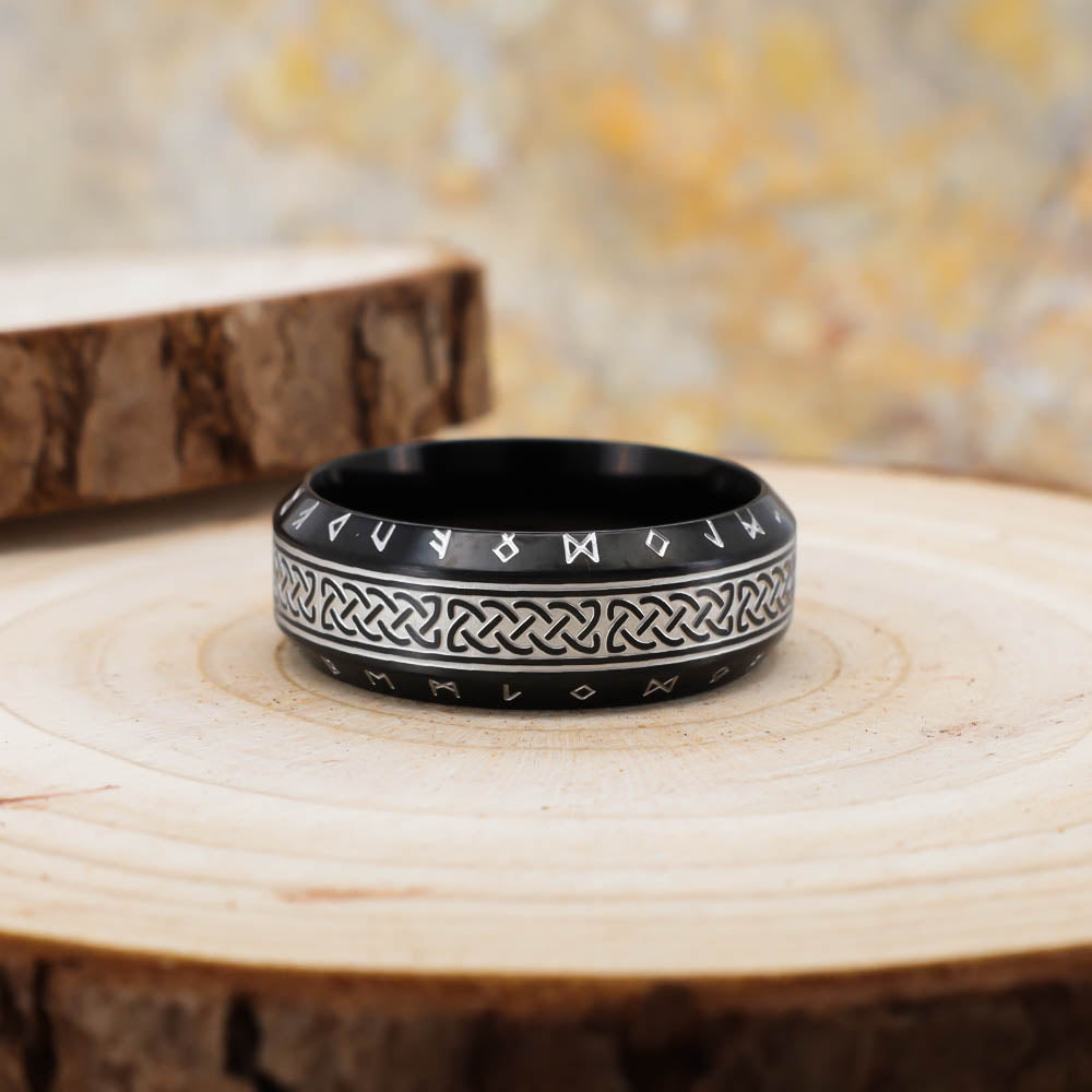 Celtic Ornament Runed Black Band - Stainless Steel