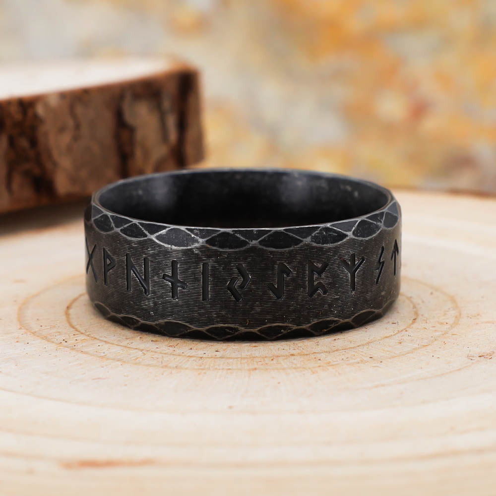 Black Tapped Texture Runed Band - Stainless Steel