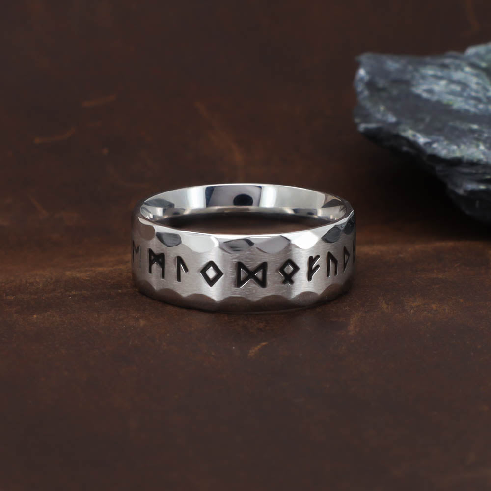 Bright Tapped Texture Runed Band - Stainless Steel