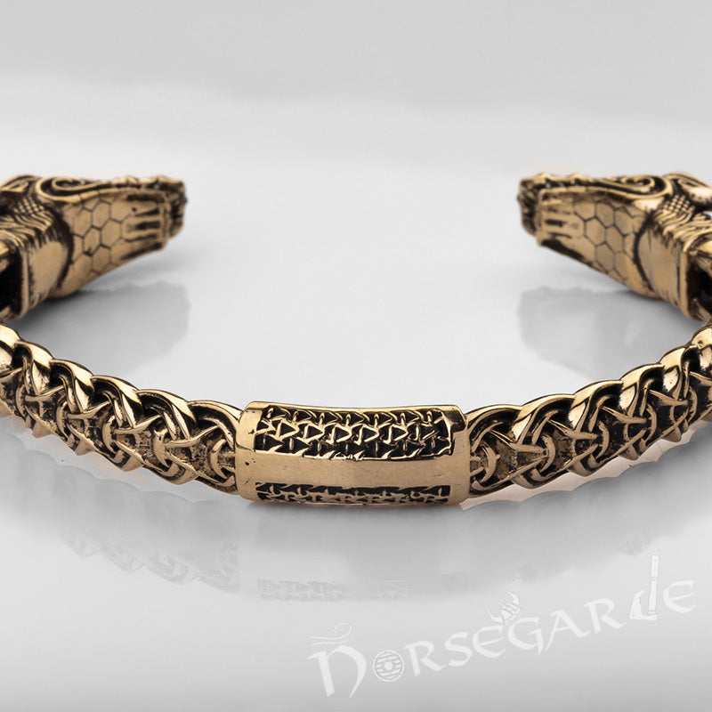 Handcrafted Fenrir Wolf Torc Bracelet - Brass