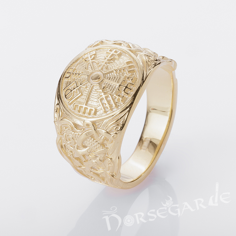 Handcrafted Vegvisir Rune Mammen Style Ring - Gold