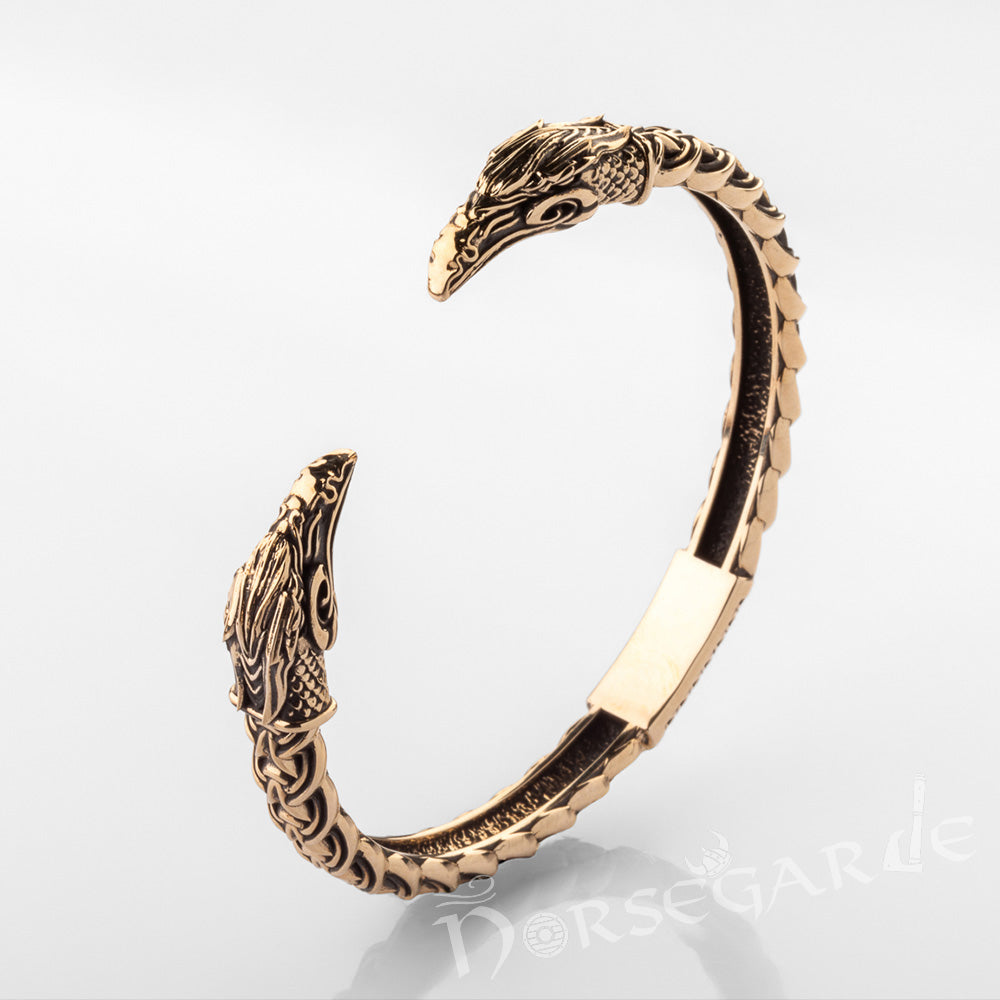 Handcrafted Celtic Raven Torc Bracelet - Brass