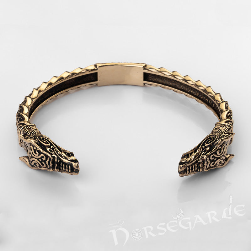 Handcrafted Fenrir Wolf Torc Bracelet - Brass