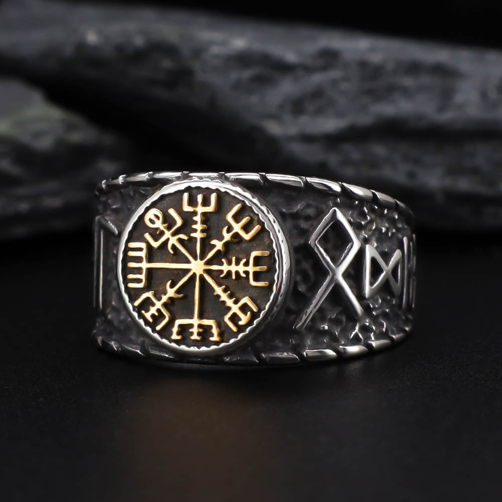 Vegvisir Elder Runes Signet Ring - Stainless Steel