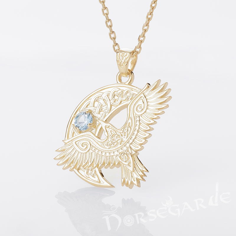Handcrafted Raven and the Moon Pendant - Gold with Sapphire