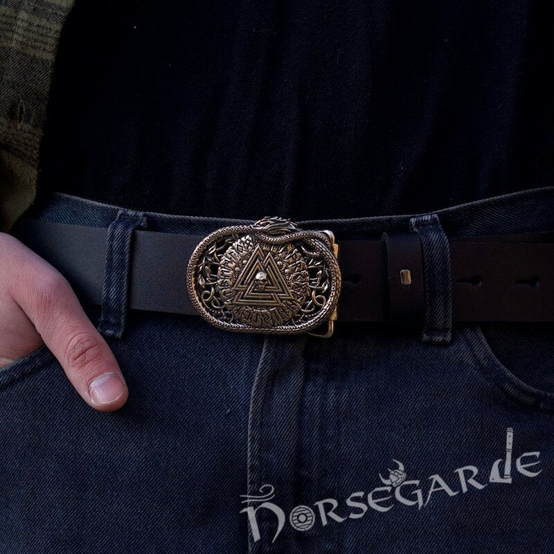 Handcrafted Serpent's Valknut Belt Buckle - Brass