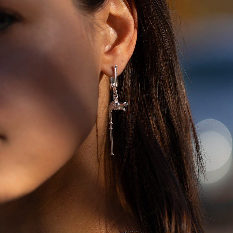 Handcrafted Celtic Boar Horn Earrings - Sterling Silver with Sapphires
