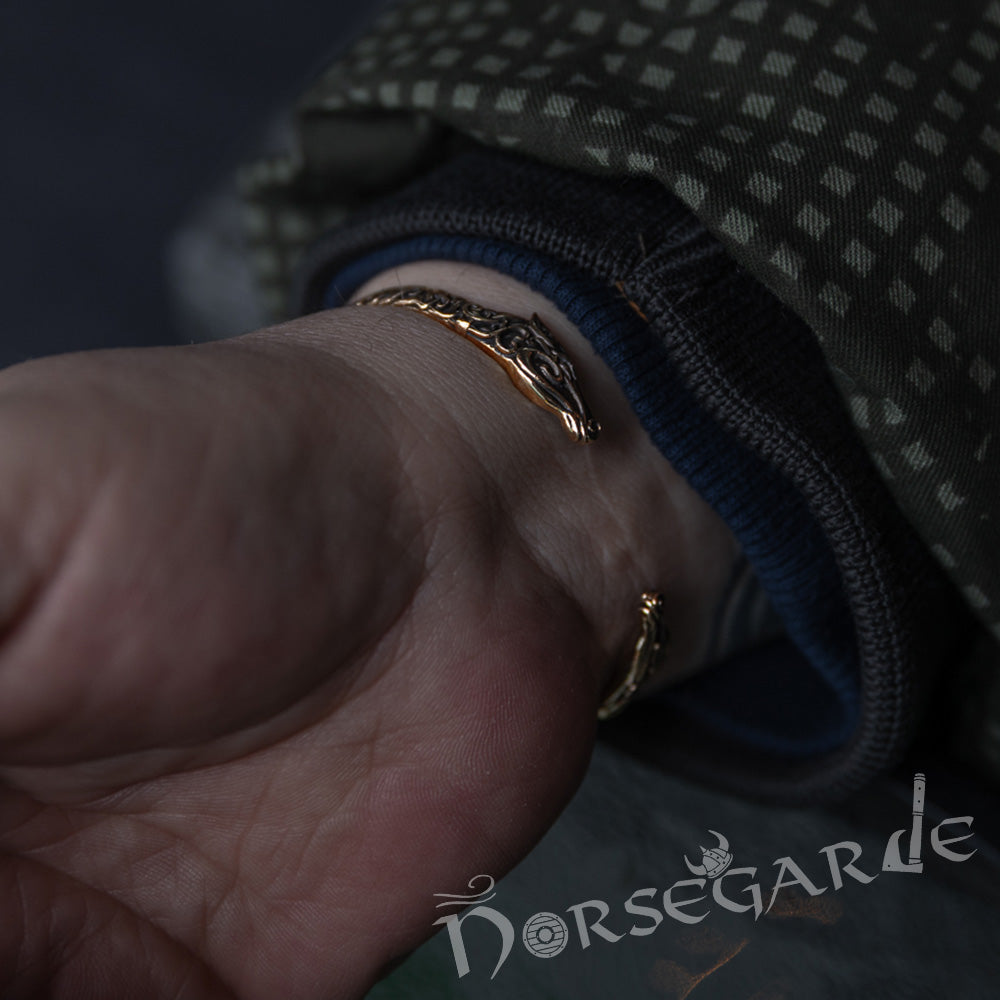 Handcrafted Urnes Art Sleipnir Arm Ring - Brass