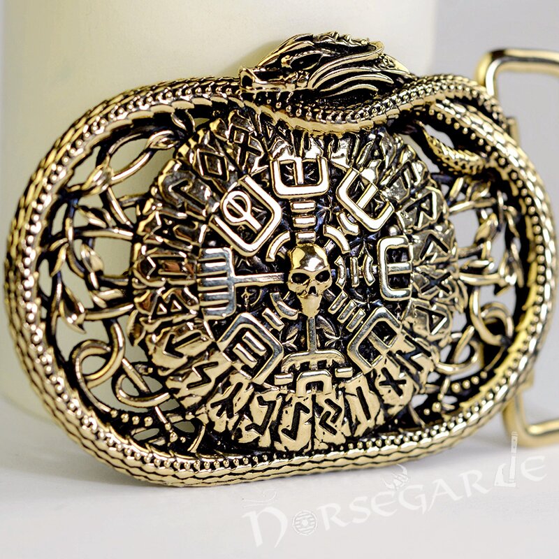 Handcrafted Serpent's Vegvisir Belt Buckle - Brass