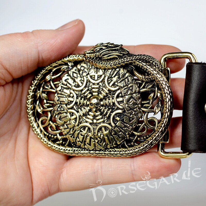 Handcrafted Serpent's Helm of Awe Belt Buckle - Brass