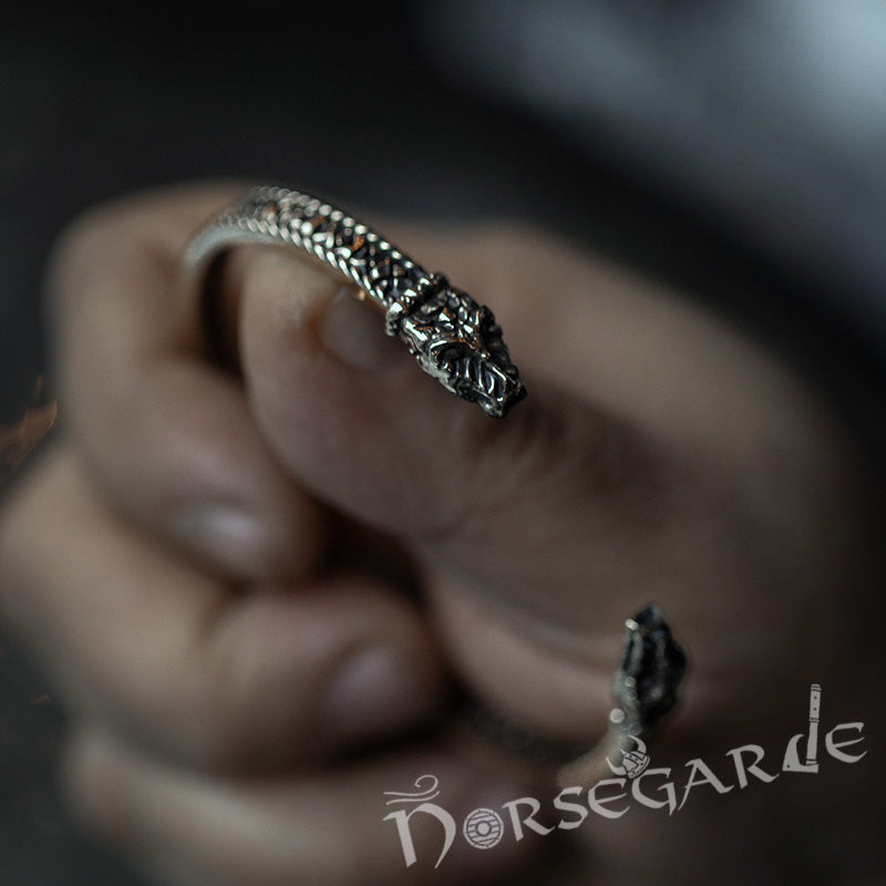 Handcrafted Runic Jormungandr Torc Bracelet - Brass