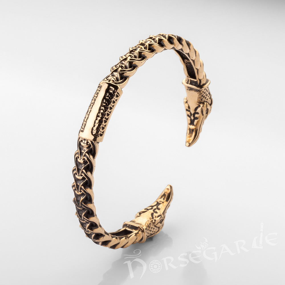 Handcrafted Celtic Raven Torc Bracelet - Brass