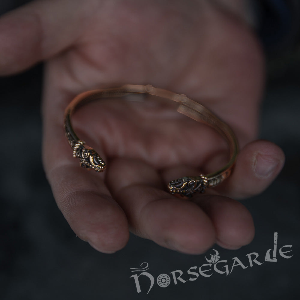 Handcrafted Runic Serpent Torc Bracelet - Brass