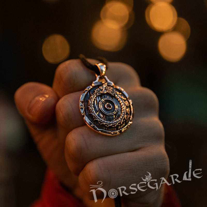 Handcrafted Serpent Shield Pendant - Brass