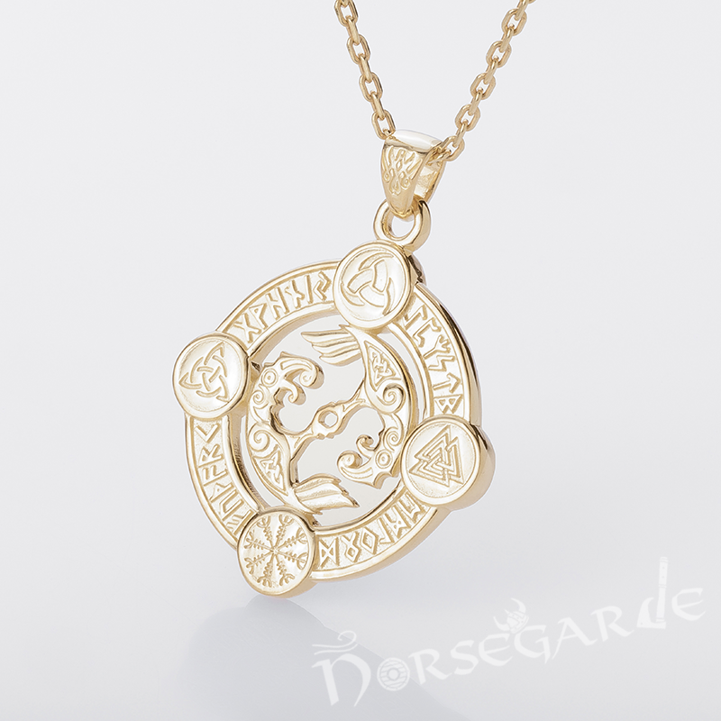 Handcrafted Rune Circle with Ravens - Gold