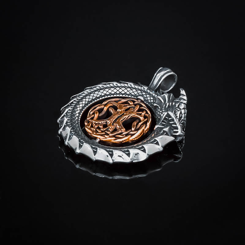 Serpent and Yggdrasil Ouroboros Pendant - Stainless Steel
