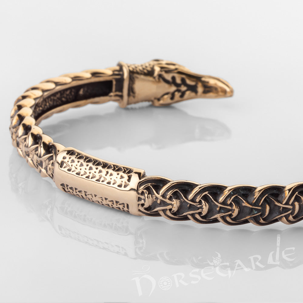Handcrafted Celtic Raven Torc Bracelet - Brass