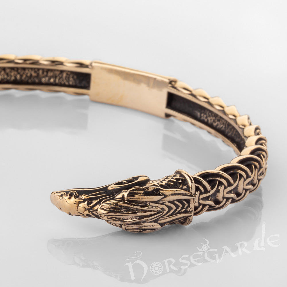 Handcrafted Celtic Raven Torc Bracelet - Brass