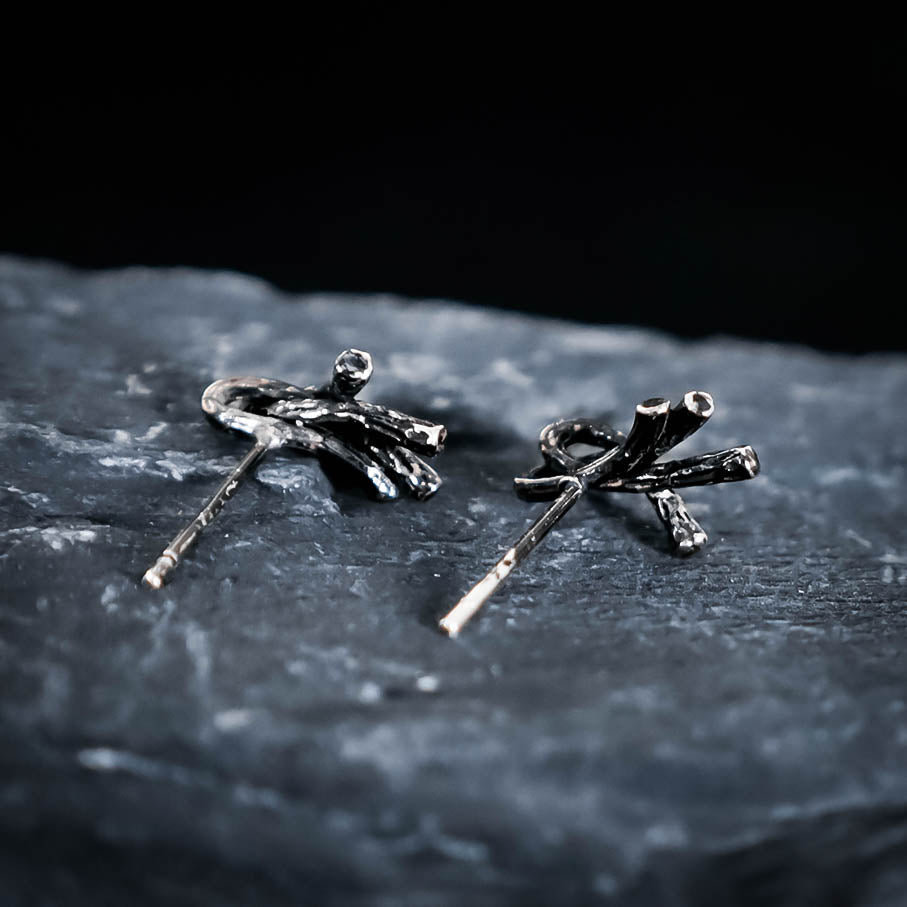 Algiz Rune Stud Earrings - Sterling Silver