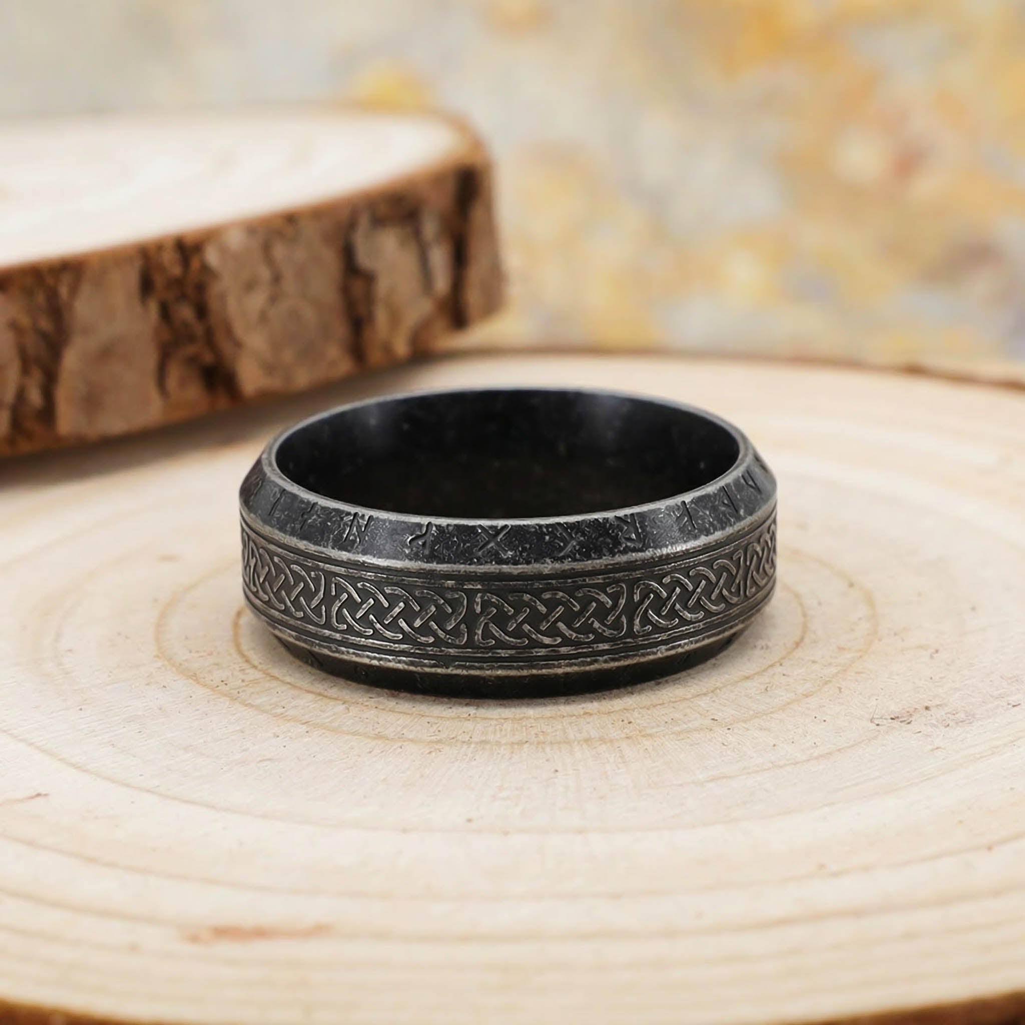 Celtic Ornament Runed Gray Band - Stainless Steel