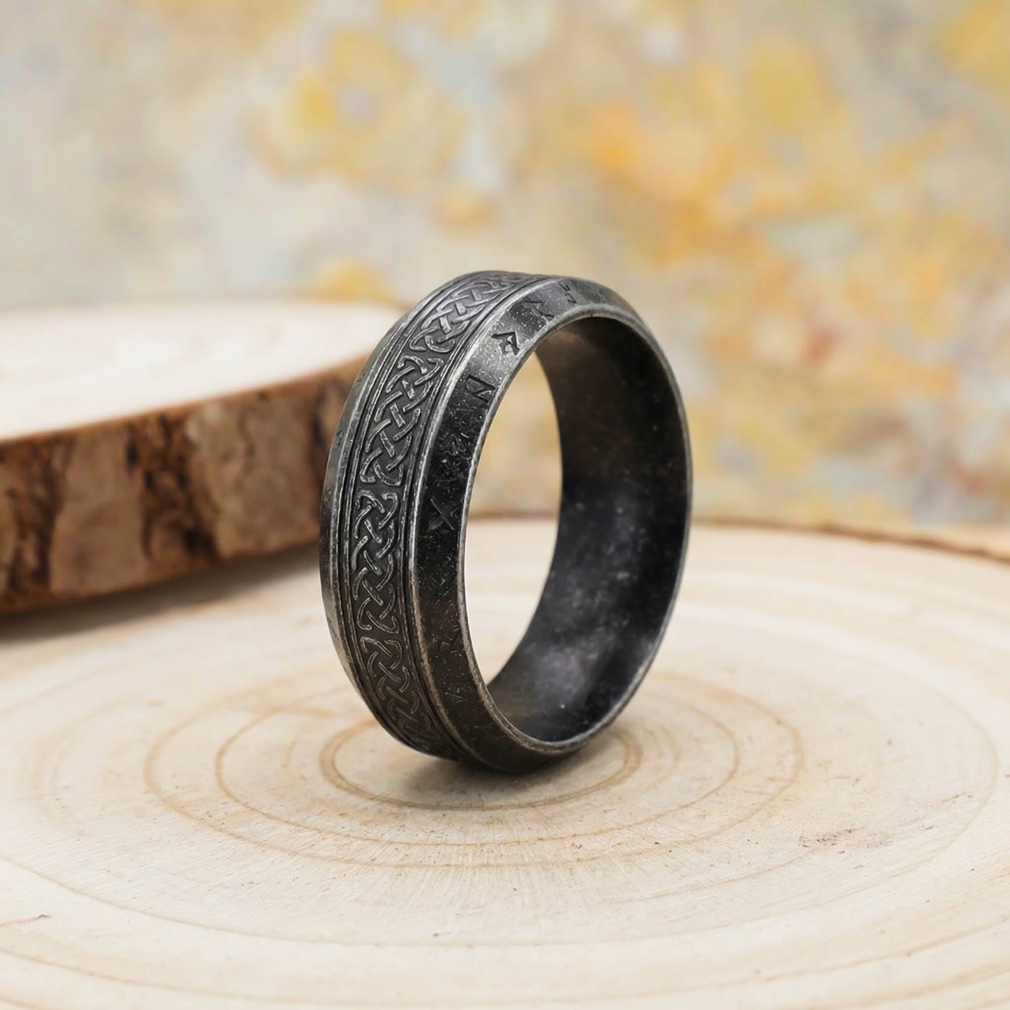 Celtic Ornament Runed Gray Band - Stainless Steel