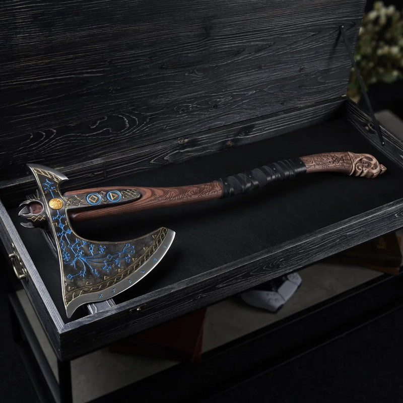 Handforged Leviathan Decorated Replica Axe - Blue & Gold