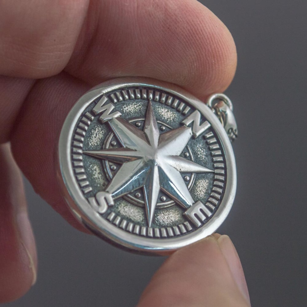 Handcrafted Compass Rose Medallion - Sterling Silver