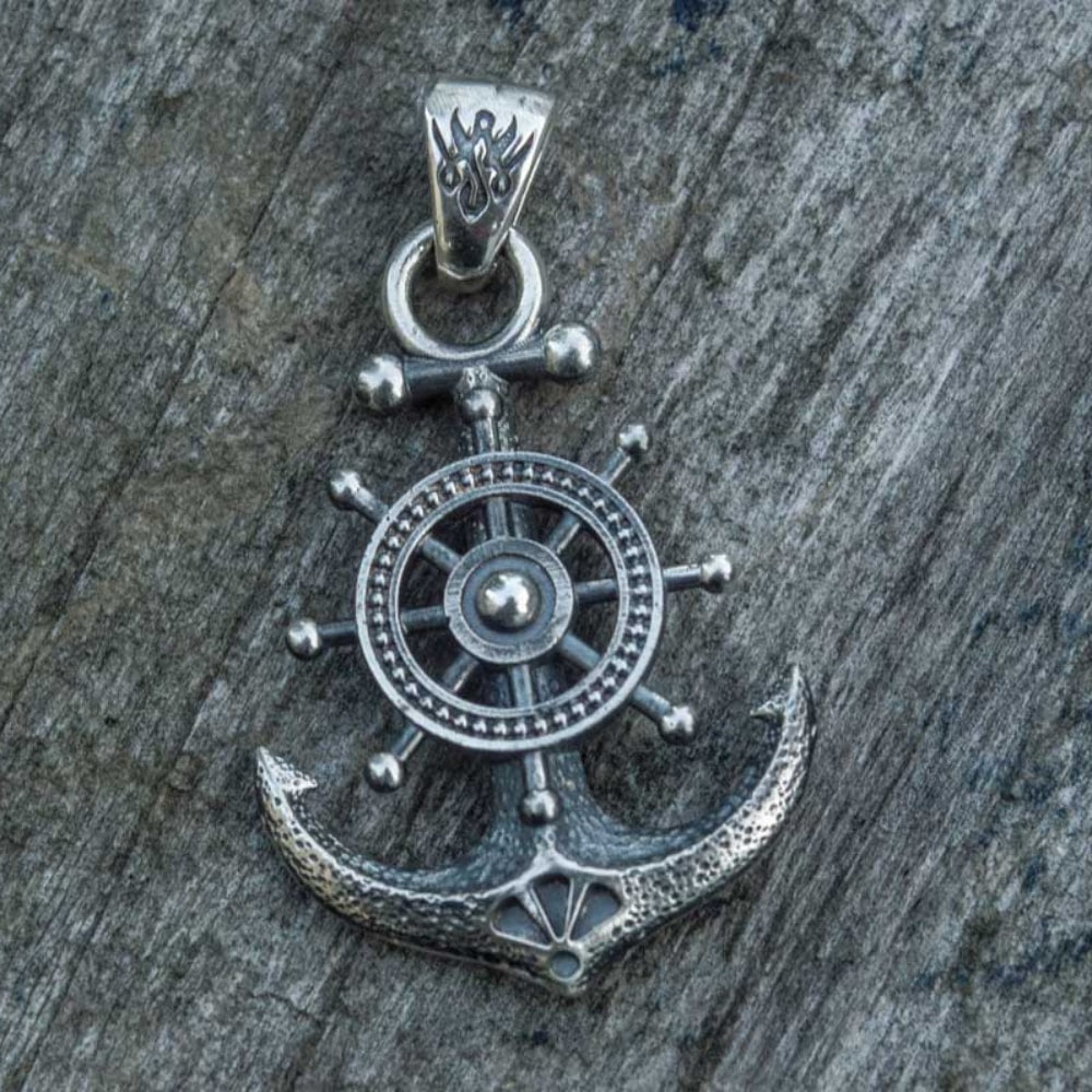 Handcrafted Anchor & Helm Pendant - Sterling Silver