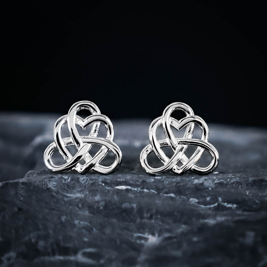 Celtic Knot Heart Stud Earrings - Sterling Silver