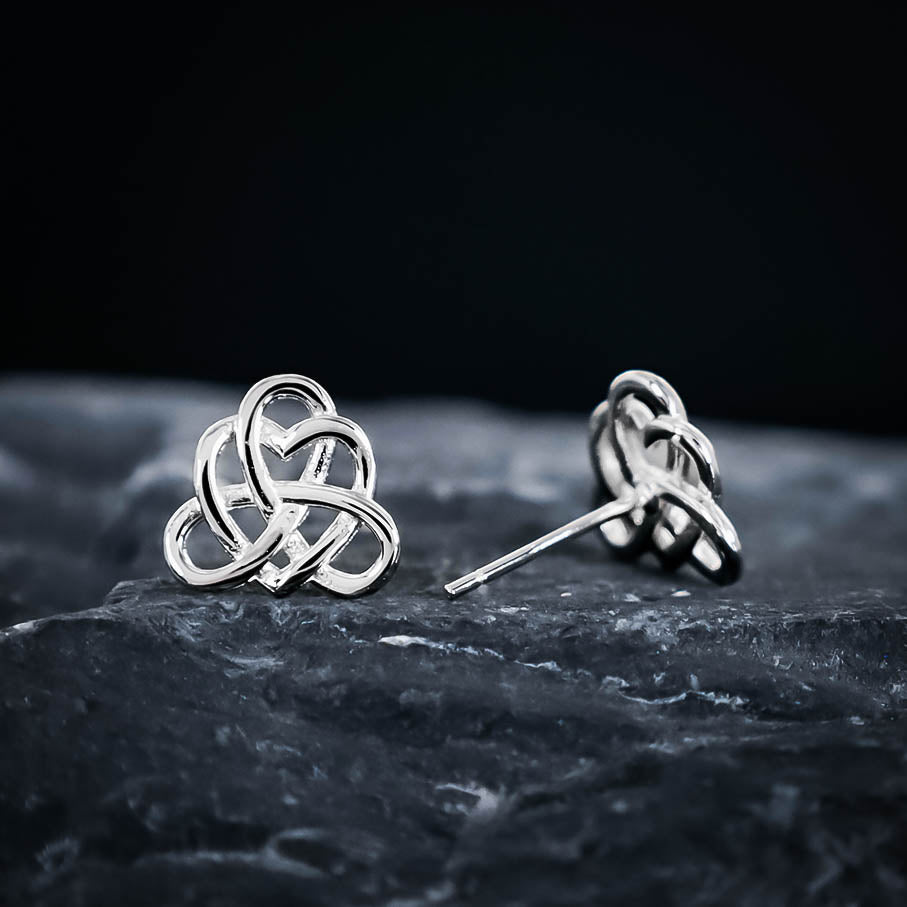 Celtic Knot Heart Stud Earrings - Sterling Silver